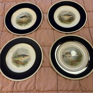 Antique 1940’s English porcelain Navy fish plates set of 4